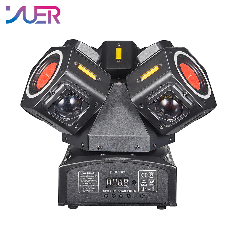 YUER 9x10W RGBW 4in1 +9x10W Strobe +2 Red 1 Green Laser  3 Arm Moving Head Light With Ring Beam Laser Strobe Effect DMX512 Remote Control For DJ Disco Club Wedding Party Bar Stage Lighting