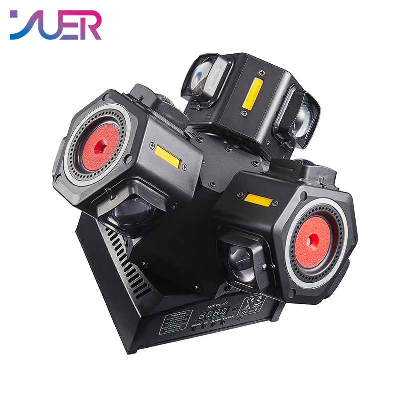 YUER 9x10W RGBW 4in1 +9x10W Strobe +2 Red 1 Green Laser  3 Arm Moving Head Light With Ring Beam Laser Strobe Effect DMX512 Remote Control For DJ Disco Club Wedding Party Bar Stage Lighting