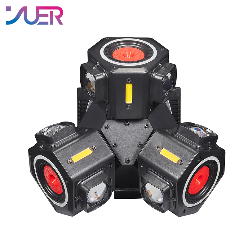 YUER 9x10W RGBW 4in1 +9x10W Strobe +2 Red 1 Green Laser  3 Arm Moving Head Light With Ring Beam Laser Strobe Effect DMX512 Remote Control For DJ Disco Club Wedding Party Bar Stage Lighting