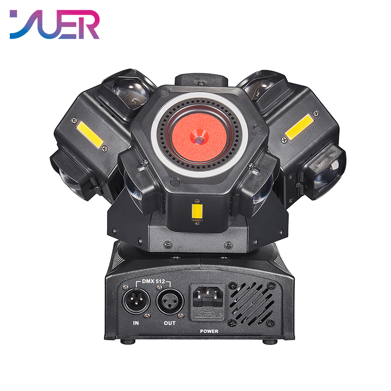 YUER 9x10W RGBW 4in1 +9x10W Strobe +2 Red 1 Green Laser  3 Arm Moving Head Light With Ring Beam Laser Strobe Effect DMX512 Remote Control For DJ Disco Club Wedding Party Bar Stage Lighting