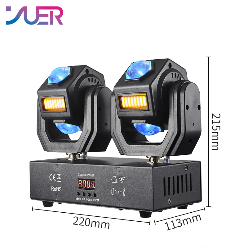 YUER 6x10W Gold Strobe +24x3W 2 Head Moving Head Light Strobe Effect DMX512 Remote Control For DJ Disco Wedding Event Party Bar Club