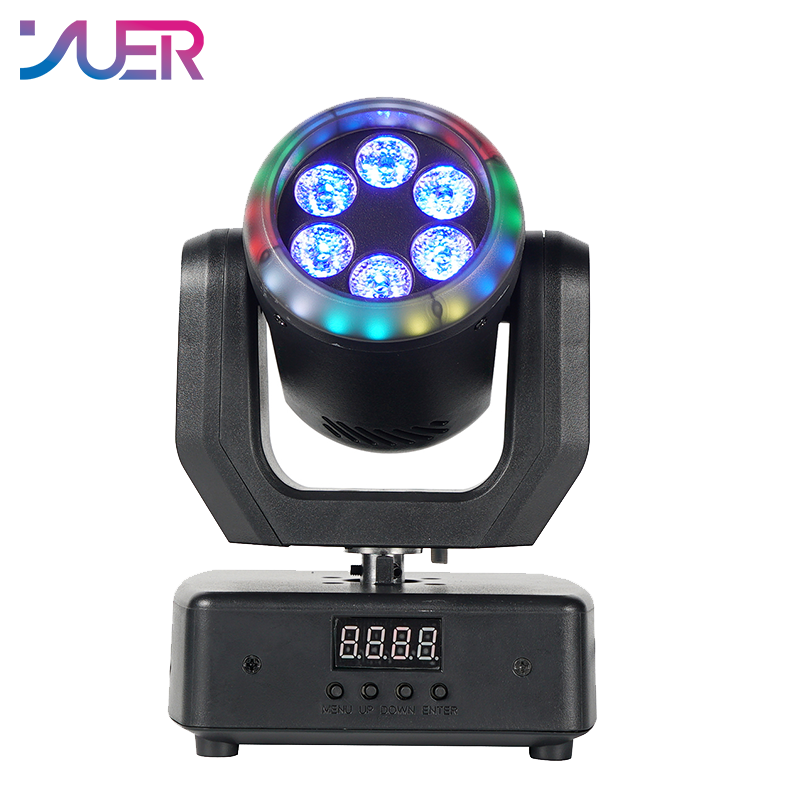 YUER 6x8W RGBW 4in1 Moving Head Light With Ring Wash Effect DMX512 Remote Control For DJ Disco Wedding Event Party Bar Club