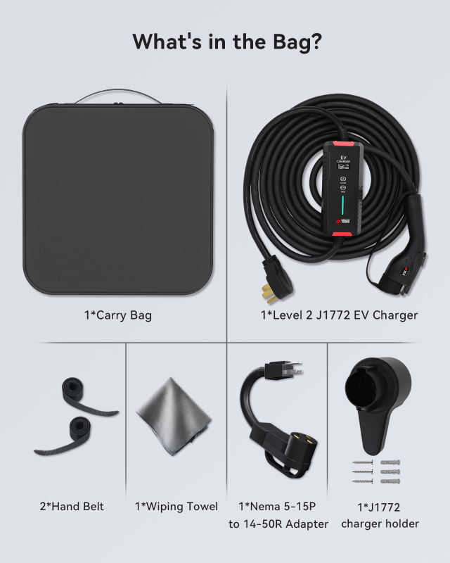 MCEVKELN EV Charger Level 2 40A - J1772 Plug Nema 14-50P |25 feet Cable| Nema 5-15P to 14-50R Adapter|Portable Home Charging Station| borne de Recharge véhicule électrique niveau 2
