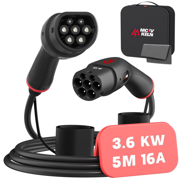 MCEVKELN Type 2 to Type 2 EV Charging Cable - Electric Vehicle Car Charger Type 2| 3 Phase | 480V | IP55 | 5m Cable | Compatible with All IEC62196-2 e.g. Charger Tesla Model 3/X/Y/S | BYD Atto 3