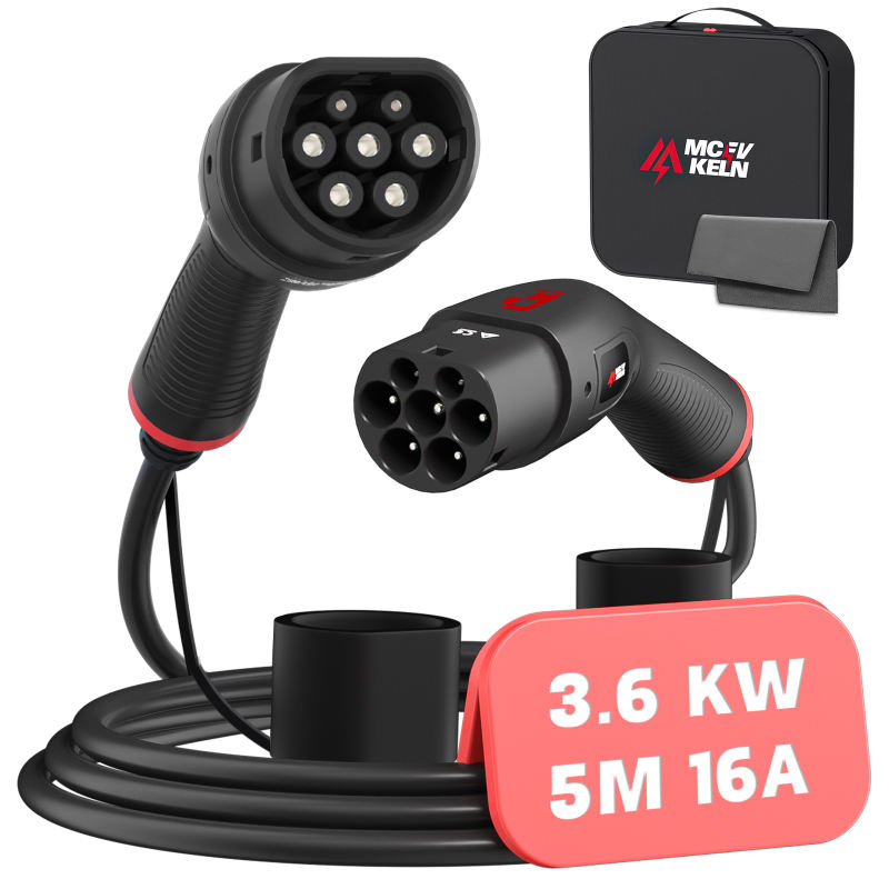MCEVKELN Type 2 to Type 2 EV Charging Cable - Electric Vehicle Car Charger Type 2| 3 Phase | 480V | IP55 | 5m Cable | Compatible with All IEC62196-2 e.g. Charger Tesla Model 3/X/Y/S | BYD Atto 3