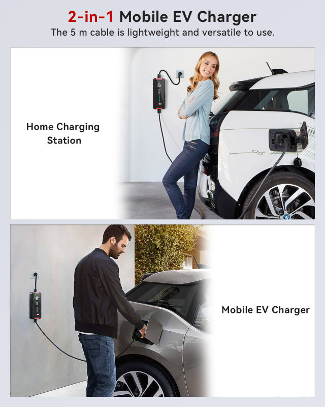 MCEVKELN Type 2 EV Charger- 10A/15A EV Charging Cable with Australian 15 A Plug|10A Adapter |Scheduled Charging|5M| Compatible with All IEC62196 EV, Tesla/BYD/MG/Cupra/Polestar