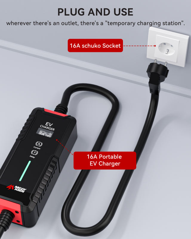 MCEVKELN Portable Type 2 EV Charger 3.6KW with Schuko, Switchable Current 6-16A, IP65 5M EV Charging Cable Type 2, IEC 62196-2 EVSE with Carry Bag
