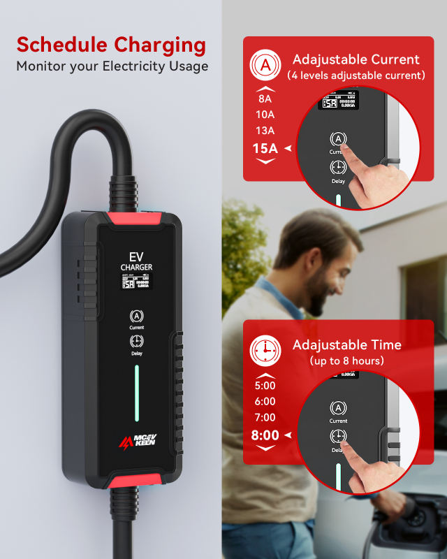 MCEVKELN Type 2 EV Charger- 10A/15A EV Charging Cable with Australian 15 A Plug|10A Adapter |Scheduled Charging|5M| Compatible with All IEC62196 EV, Tesla/BYD/MG/Cupra/Polestar