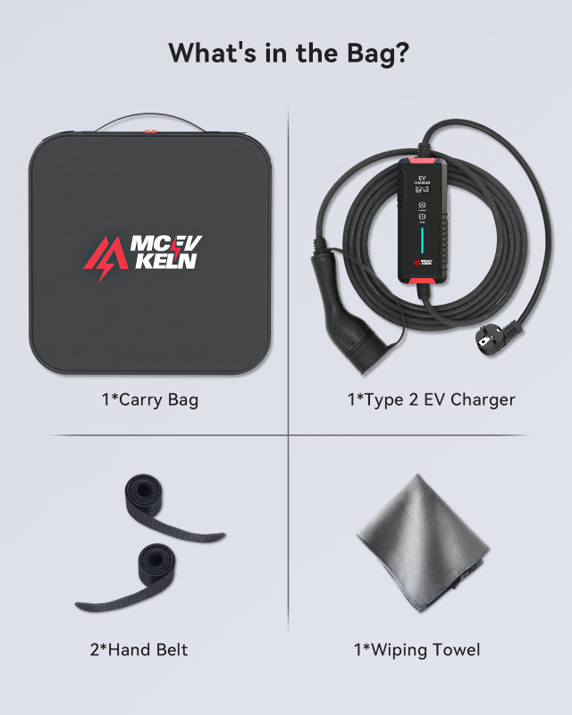 MCEVKELN Portable Type 2 EV Charger 3.6KW with Schuko, Switchable Current 6-16A, IP65 5M EV Charging Cable Type 2, IEC 62196-2 EVSE with Carry Bag