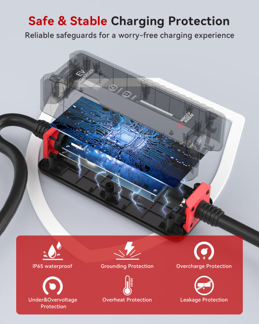 MCEVKELN EV Charger Level 2 40A - J1772 Plug Nema 14-50P |25 feet Cable| Nema 5-15P to 14-50R Adapter|Portable Home Charging Station| borne de Recharge véhicule électrique niveau 2