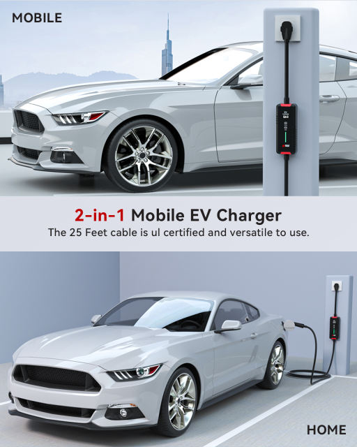 MCEVKELN EV Charger Level 2 40A - J1772 Plug Nema 14-50P |25 feet Cable| Nema 5-15P to 14-50R Adapter|Portable Home Charging Station| borne de Recharge véhicule électrique niveau 2