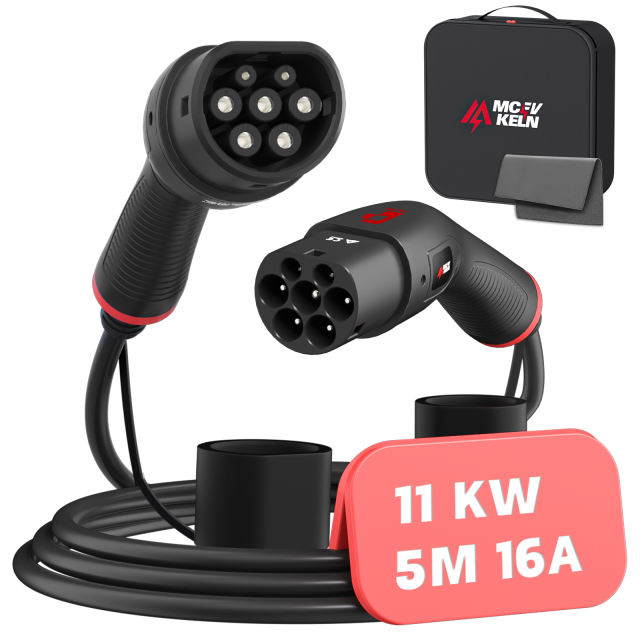 MCEVKELN Type 2 to Type 2 EV Charging Cable - Electric Vehicle Car Charger Type 2| 3 Phase | 480V | IP55 | 5m Cable | Compatible with All IEC62196-2 e.g. Charger Tesla Model 3/X/Y/S | BYD Atto 3