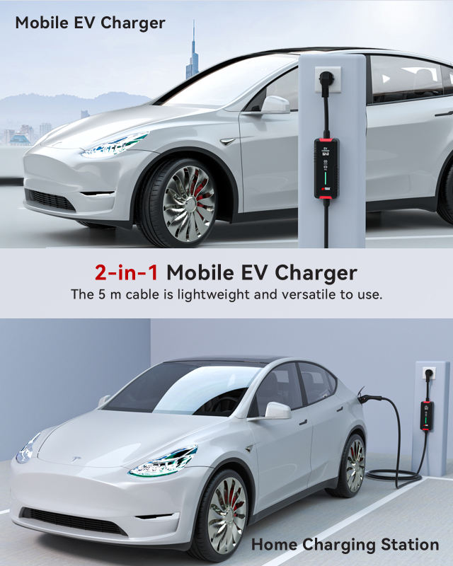 MCEVKELN Portable Type 2 EV Charger 3.6KW with Schuko, Switchable Current 6-16A, IP65 5M EV Charging Cable Type 2, IEC 62196-2 EVSE with Carry Bag