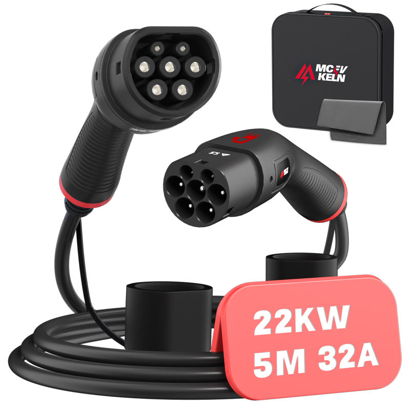 MCEVKELN Type 2 to Type 2 EV Charging Cable - Electric Vehicle Car Charger Type 2| 3 Phase | 480V | IP55 | 5m Cable | Compatible with All IEC62196-2 e.g. Charger Tesla Model 3/X/Y/S | BYD Atto 3