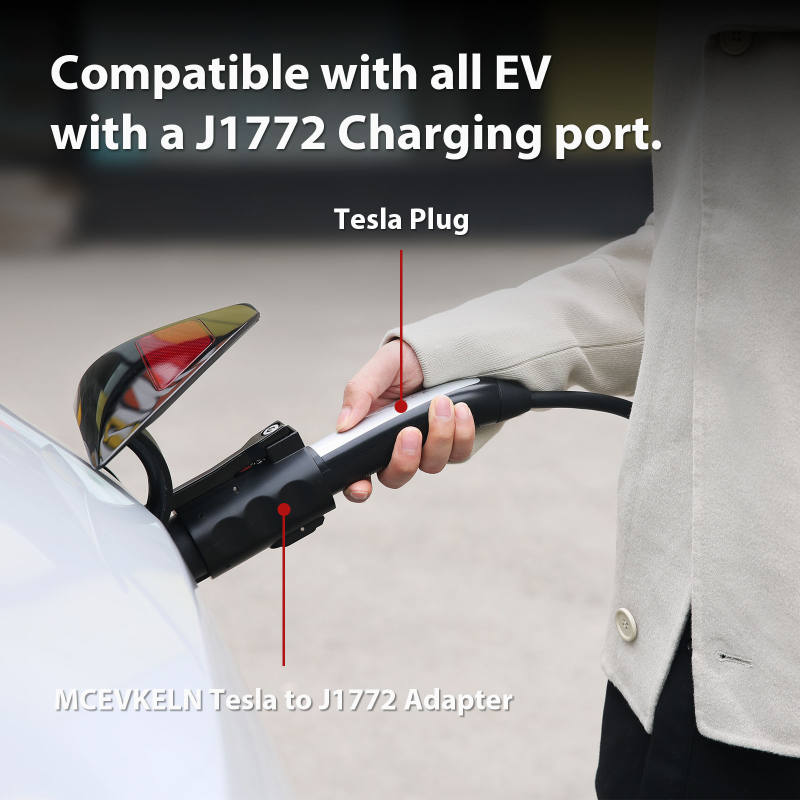 MCEVKELN Tesla to J1772 Adapter - J1772 Car to Tesla Charger| Compact| Double Locks| 80A 250V| Free case, Tesla to J1772 Charging Adapter for All SAE J1772 EVs with Tesla Chargers