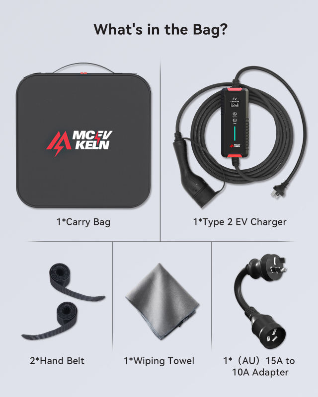 MCEVKELN Type 2 EV Charger- 10A/15A EV Charging Cable with Australian 15 A Plug|10A Adapter |Scheduled Charging|5M| Compatible with All IEC62196 EV, Tesla/BYD/MG/Cupra/Polestar