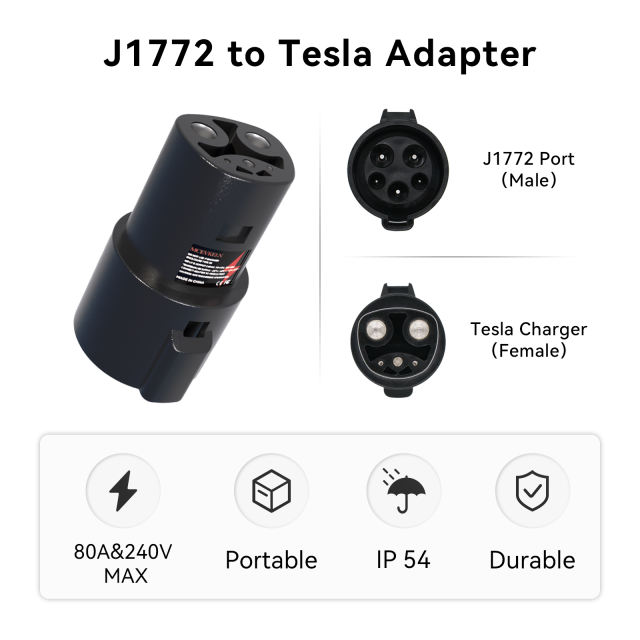 MCEVKELN J1772 to Tesla Charger Adapter, 80A| 240 V AC| Portable | Free Travel Bag| Compatible with Tesla Model 3, Y, S, X,Easily Charge Tesla in All Level 1 &2 J1772 Charging Station