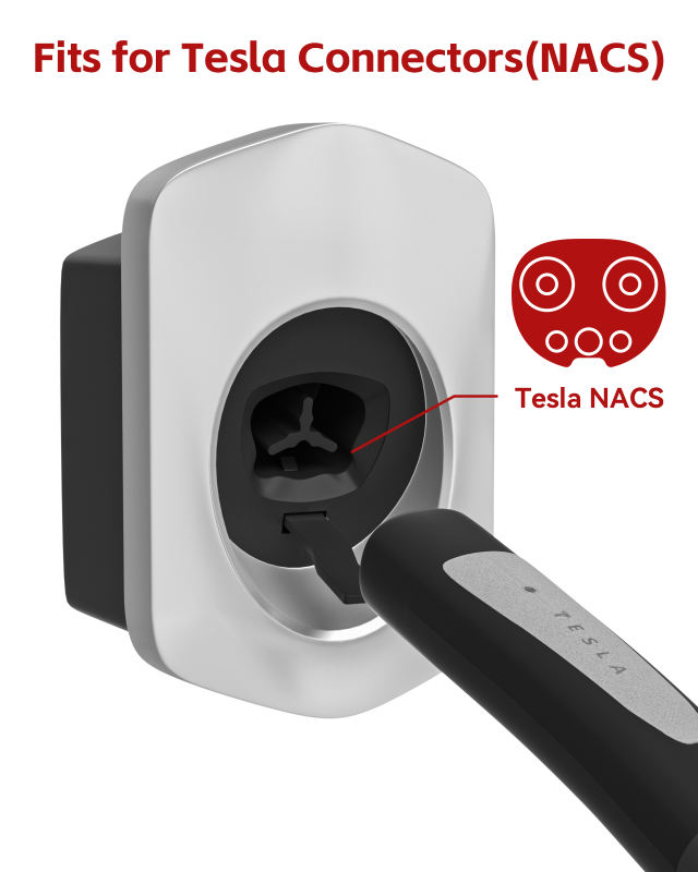 MCEVKELN Tesla Charger Holder, Car Tesla Charging Cable Organizer | Nozzle-Holster Dock| Wall Mount| Screws| NACS| Silver| Electric Vehicle Holder &amp; Wallbox Accessories for Tesla Owners