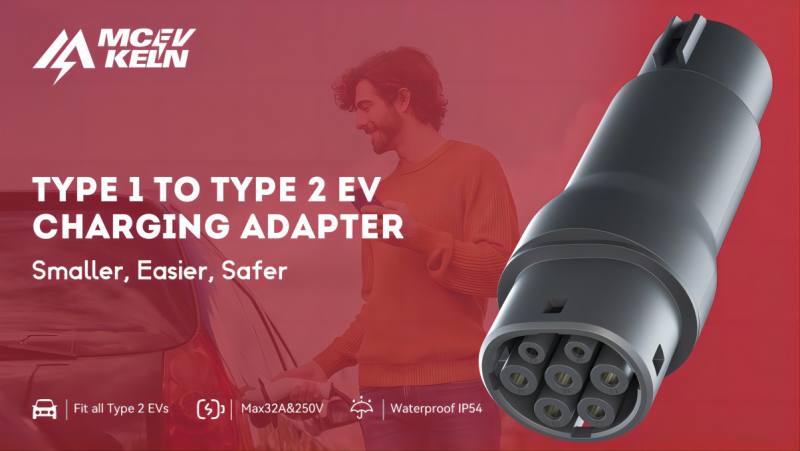 MCEVKELN EV Charging Adapter Type 1 to Type 2, 1 Phase IP54 250 V 32 A EV Adapter to Type 2 PEV to Type 1 Charging Cable, Car Charger Converter Electric Vehicles Charging Adapter, SAE J1772 to IEC