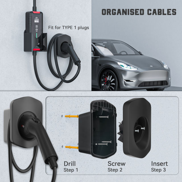 J1772 EV Charger Holder| Wall Mount EV Charging Holder, Charging Cable Organizer