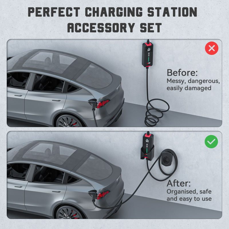 EV Charger Holder| Wall Mount EV Charging Holder, Charging Cable Organizer