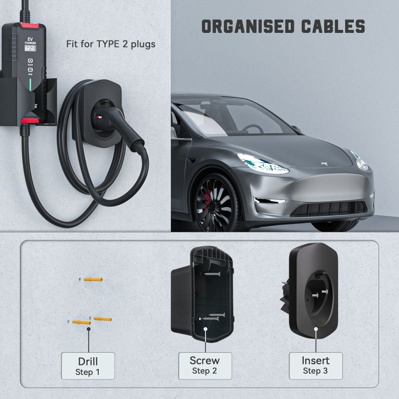 EV Charger Holder| Wall Mount EV Charging Holder, Charging Cable Organizer