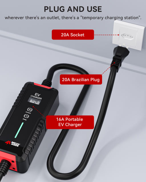 MCEVKELN Type3 Portable EV Charger 3.5KW | 20A plug |Adjustable Current 6~16A | 5M Charging Cable Compatible with IEC 62196-2 BYD GWM Volvo Electric Vehicles
