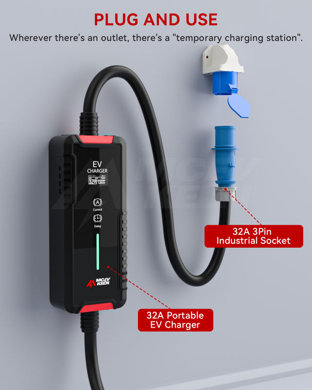 MCEVKELN Type 2 Charging Cable CEE 7kW- EV Charger Type 2 32A| 1-Phase| 7M Mode 3 Charging Cable | Switchable Current 6A-32A
