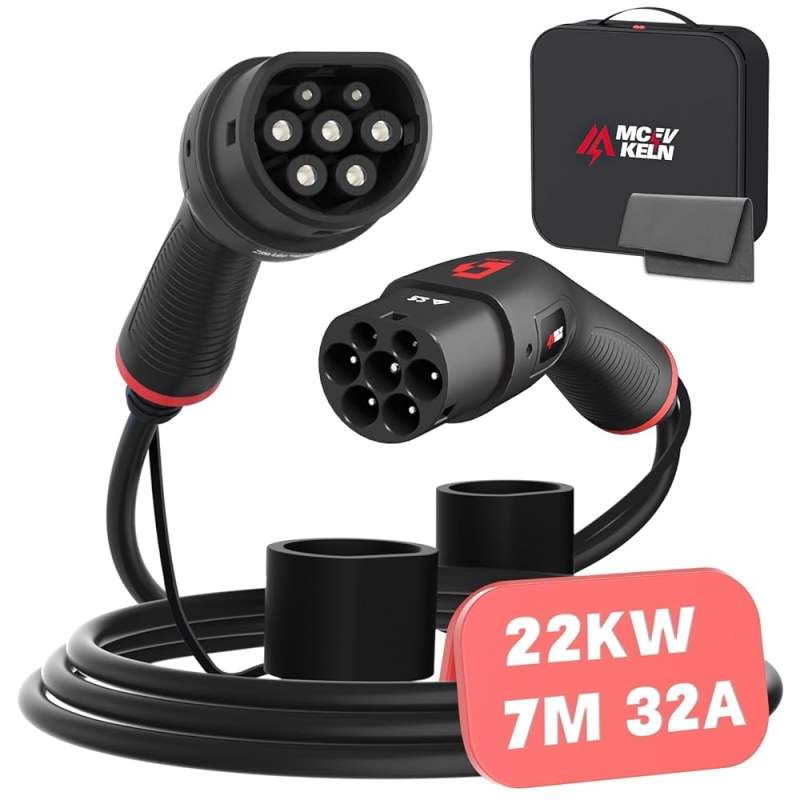 MCEVKELN Type 2 To Type 2 EV Charging Cable 7M/23ft For Electric Car & Hybrid Type 2 With Handbag | Tesla Model 3/Y/X/S | BYD Atto3 Seal Dolphin | Volkswagen ID.4 ID.3 etc.