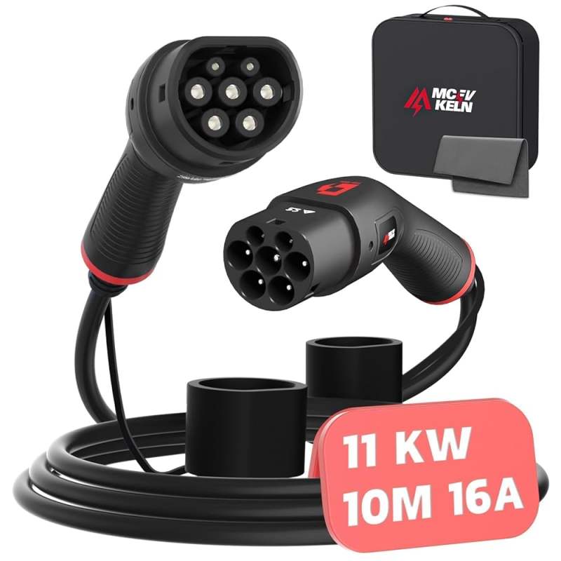MCEVKELN Type 2 To Type 2 EV Charging Cable 10M/33ft For Electric Car & Hybrid Type 2 With Handbag | Tesla Model 3/Y/X/S | BYD Atto3 Seal Dolphin | Volkswagen ID.4 ID.3 etc.