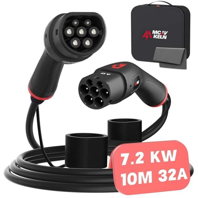 MCEVKELN Type 2 To Type 2 EV Charging Cable 10M/33ft For Electric Car & Hybrid Type 2 With Handbag | Tesla Model 3/Y/X/S | BYD Atto3 Seal Dolphin | Volkswagen ID.4 ID.3 etc.