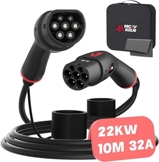 MCEVKELN Type 2 To Type 2 EV Charging Cable 10M/33ft For Electric Car & Hybrid Type 2 With Handbag | Tesla Model 3/Y/X/S | BYD Atto3 Seal Dolphin | Volkswagen ID.4 ID.3 etc.