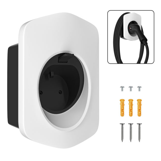 MCEVKELN Type 2 EV Charger Holder, EV Car Charging Cable Organizer | Nozzle-Holster Dock | Plug Wall Mount | Screws | Black & Silver & White Optional | Electric Vehicle Holder Compatible with Tesla/MG/Audi/Flat//BMW/VW/Polestar