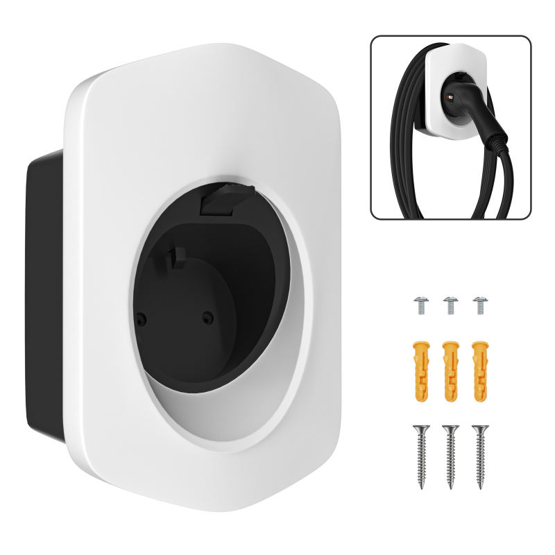 MCEVKELN Type 2 EV Charger Holder, EV Car Charging Cable Organizer | Nozzle-Holster Dock | Plug Wall Mount | Screws | Black & Silver & White Optional | Electric Vehicle Holder Compatible with Tesla/MG/Audi/Flat//BMW/VW/Polestar