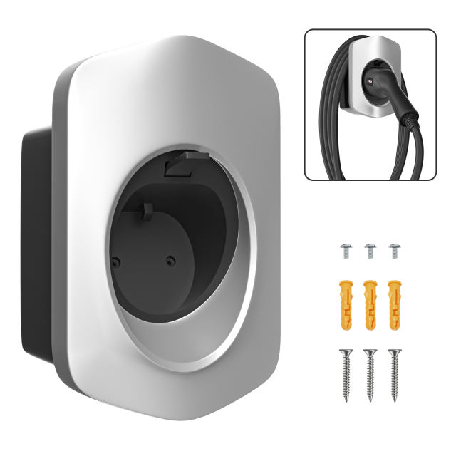 MCEVKELN Type 2 EV Charger Holder, EV Car Charging Cable Organizer | Nozzle-Holster Dock | Plug Wall Mount | Screws | Black & Silver & White Optional | Electric Vehicle Holder Compatible with Tesla/MG/Audi/Flat//BMW/VW/Polestar