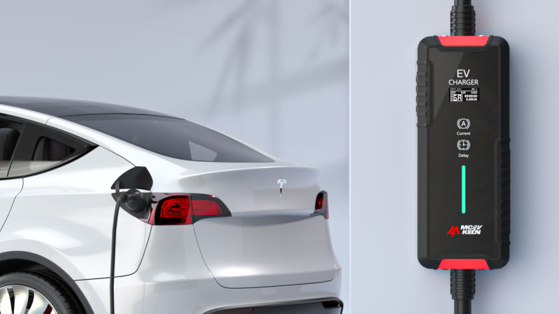 MCEVKELN Level 2 EV Charger For J1772 BEV&PHEV | 6-32A&6-40A Optional | Max.7.68KW&Max.9.6KW | Plug NEMA 14-50P | 25ft Cable | NEMA 5-15P to 14-50R Adapter | Portable Home Charger | Ford Mach-E | Ioniq 5 | KONA | Leaf | EV6 etc.