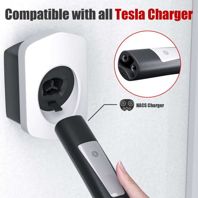 MCEVKELN Tesla Charger Holder, Car Tesla Charging Cable Organizer | Nozzle-Holster Dock | Wall Mount | Screws | NACS | Black & Silver Optional | Electric Vehicle Holder & Wall box Accessories for Tesla Owners