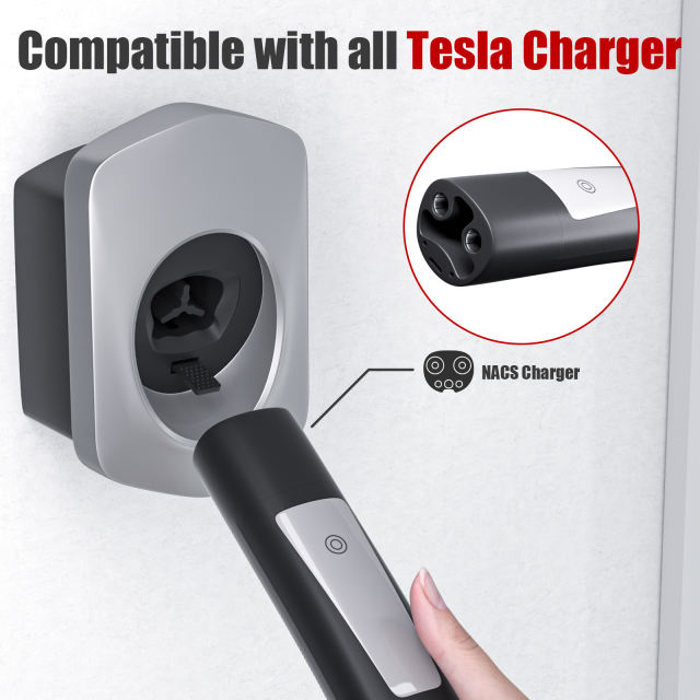 MCEVKELN Tesla Charger Holder, Car Tesla Charging Cable Organizer | Nozzle-Holster Dock | Wall Mount | Screws | NACS | Black & Silver Optional | Electric Vehicle Holder & Wall box Accessories for Tesla Owners