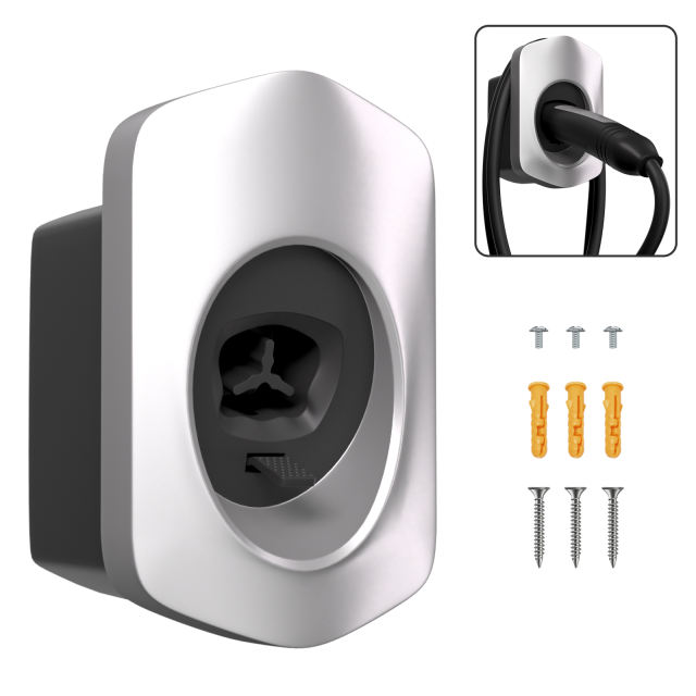 MCEVKELN Tesla Charger Holder, Car Tesla Charging Cable Organizer | Nozzle-Holster Dock | Wall Mount | Screws | NACS | Black & Silver Optional | Electric Vehicle Holder & Wall box Accessories for Tesla Owners