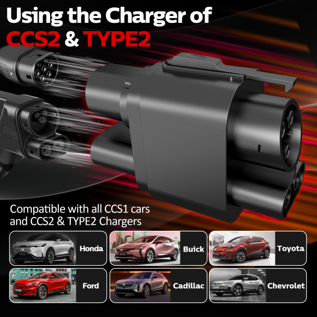 MCEVKELN CCS2 to CCS1 EV Adapter for DC Fast Charging, High-Speed 1000V 250A, Up to 250KW Charging, Converter for CCS1 EVs
