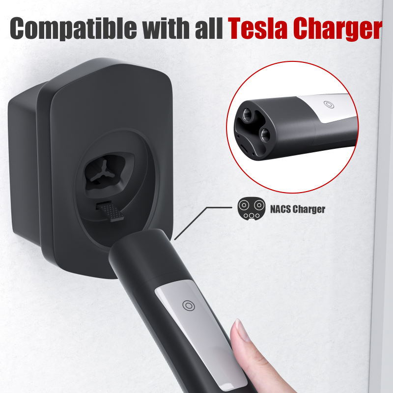 MCEVKELN Tesla Charger Holder, Car Tesla Charging Cable Organizer | Nozzle-Holster Dock | Wall Mount | Screws | NACS | Black & Silver Optional | Electric Vehicle Holder & Wall box Accessories for Tesla Owners