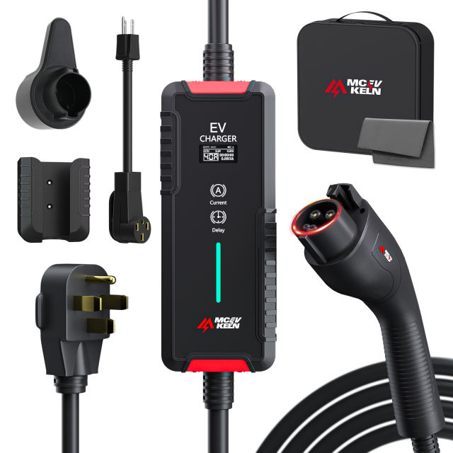 Portable J1772 EV Charger 6-32A/6-40A with NEMA14-50 Plug, IP65 Rated, 25ft Cable With Carry Bag