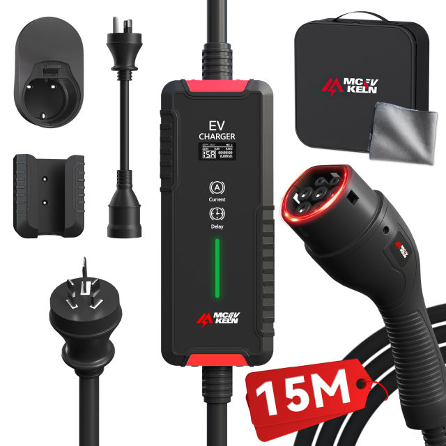 Portable Type 2 EV Charger 6A-15A with Australian 15A Plug, IP65 Rated, 5M/10M Cable Optional With Carry Bag
