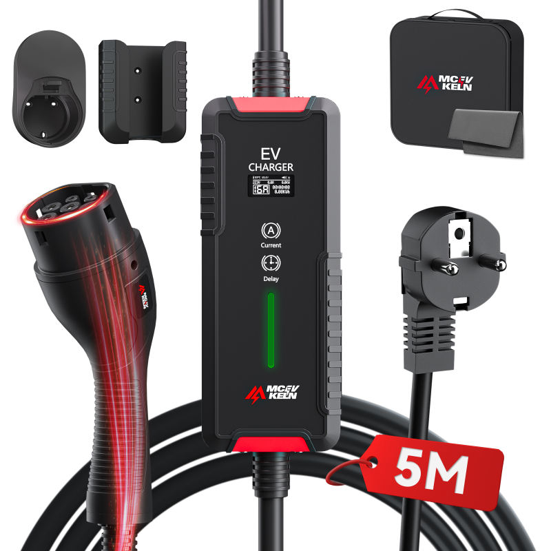 Portable Type 2 EV Charger 6A-16A with Schuko Plug, IP65 Rated, 5M/8M/10M Cable Optional With Carry Bag