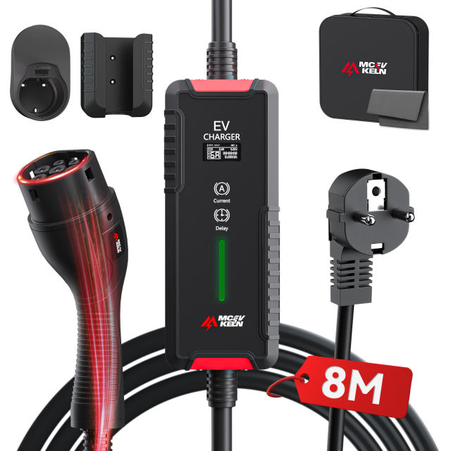 Portable Type 2 EV Charger 6A-16A with Schuko Plug, IP65 Rated, 5M/8M/10M Cable Optional With Carry Bag