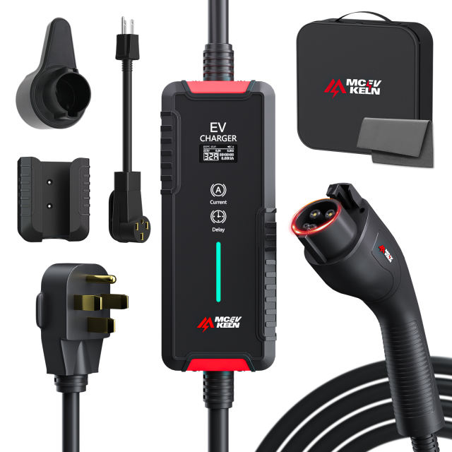 Portable J1772 EV Charger 6-32A/6-40A with NEMA14-50 Plug, IP65 Rated, 25ft Cable With Carry Bag
