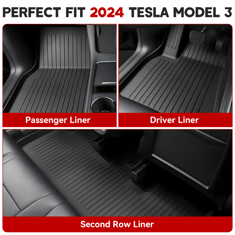 2024 Model 3 Highland TPE Floor & Cargo Mats, Anti-Slip & Waterproof