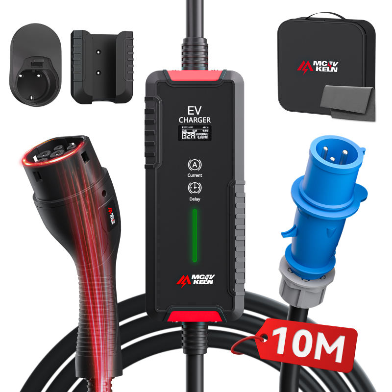 Portable Type 2 EV Charger 6A-32A With CEE Plug, IP65 Rated, 7M/10M Cable Optional With Carry Bag