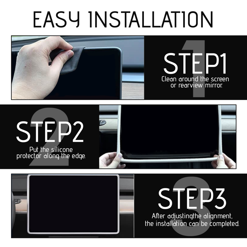 Silicone Screen & Mirror Frame for Tesla Model 3/Y (2017-2024), White