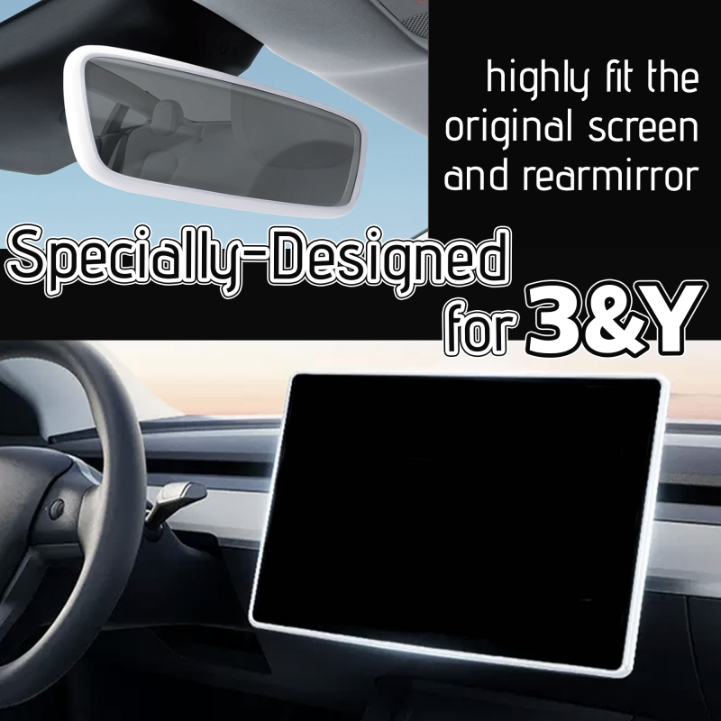 Silicone Screen & Mirror Frame for Tesla Model 3/Y (2017-2024), White